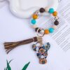 Wholesale Western-style silicone beaded tassel wooden keychain
