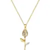 Wholesale Titanium Steel Copper Gold Plated Inlay Tulip Artificial Pearls Zircon Pendant Necklace