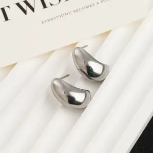 Silver Hollow Water Drop Earrings