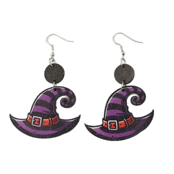 Wholesale Halloween Wizard Hat Wooden Retro Earrings