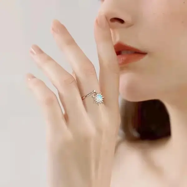 Fashion Simple Style Sunflower Copper Plating Flowers Natural Stone Rings