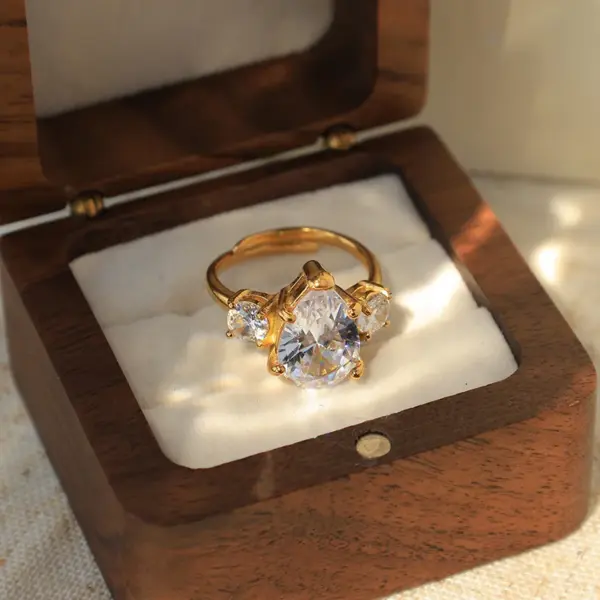 Ion Plating (IP) 14K Gold Real Gold Plated Round Water Droplets Heart Shape 304 Stainless Steel Elegant Waterproof Non Tarnish Open Rings