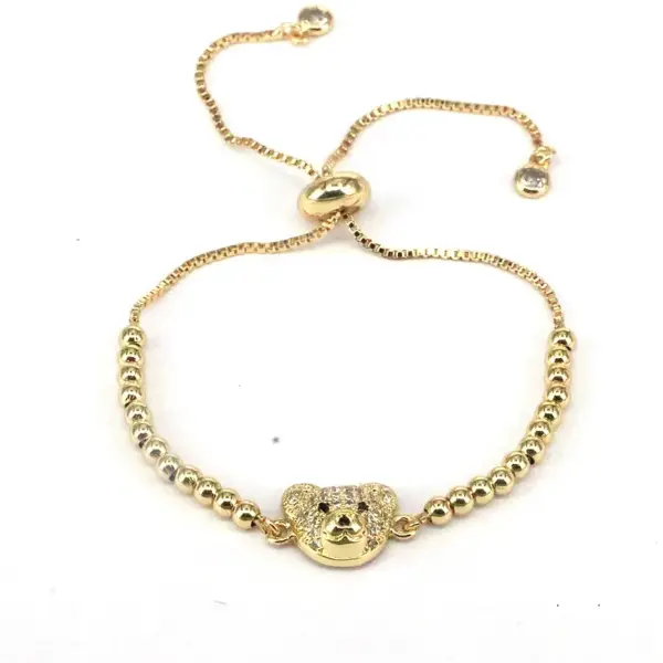 Wholesale Streetwear Bear Copper 18k Gold Plated Zircon Bracelets In Bulk