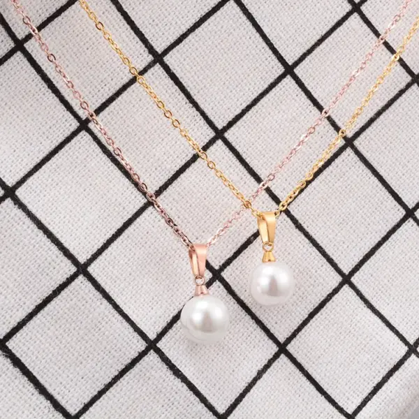Women'S 304 Stainless Steel PVD Coated 18K Gold Plated Rose Inlay Inlaid O-Shape Artificial Pearls Necklace Imitation Pearl Jewelry
