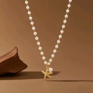 X0643-Starfish Pearl-Necklace- Gold