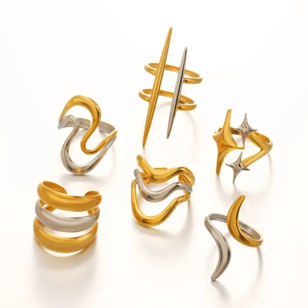 Ion Plating (IP) 18K Gold Plated Star Lines 304 Stainless Steel Casual Glam Luxurious Waterproof Non Tarnish Open Rings