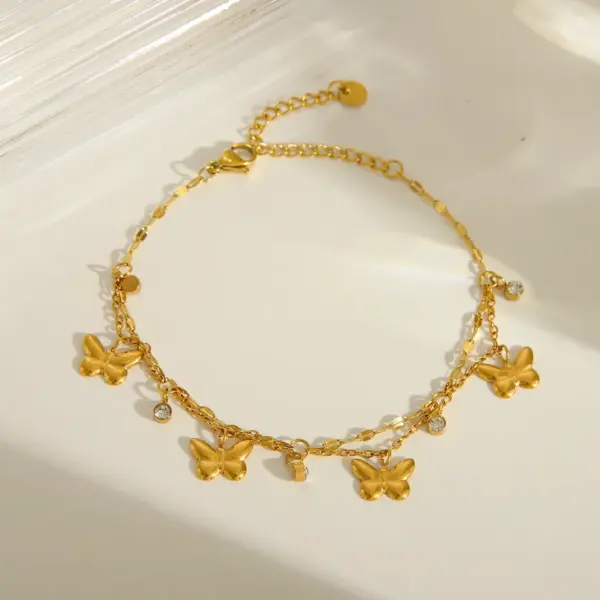 Wholesale Beach Sweet Artistic Star Flower Butterfly 304 Stainless Steel 18K Gold Plated Zircon Bracelets In Bulk