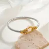 304 Stainless Steel Geometric Ion Plating (IP) Stone-Free 18K Real Gold Plated Casual Lady Rock Waterproof Non Tarnish Plating Inlay Gold Steel Color Intercolor Bangle