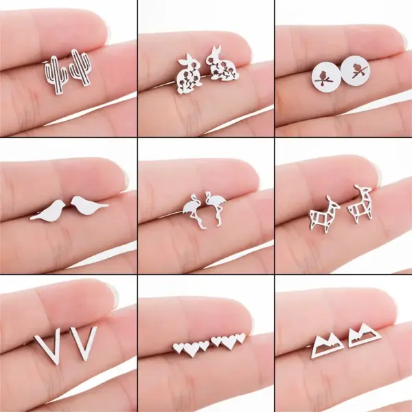 Wholesale PVD Coated 18K Gold Real Gold Plated Cactus Rabbit 304 Stainless Steel Simple Style Waterproof Non Tarnish Ear Studs