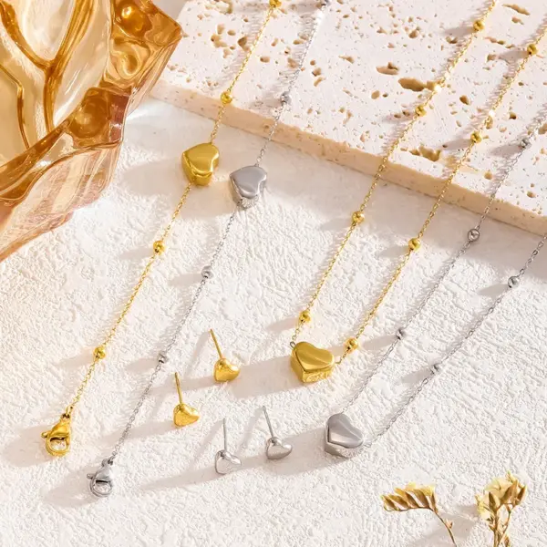 Wholesale Casual Elegant Lady Heart Shape Titanium Steel Plating Women's Cable Chain Jewelry Set