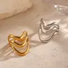 Wholesale Ion Plating (IP) 18K Gold Plated Lines 304 Stainless Steel Casual Hip-Hop Rock Waterproof Non Tarnish Open Rings