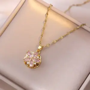 X2458 Pink Flower Rotating Necklace [With Pendant]