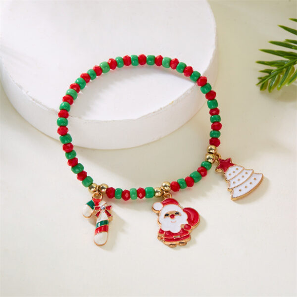 Wholesale Christmas Santa Claus Christmas Tree Cane Pendant Rice Bead Bracelet