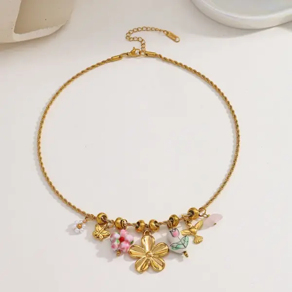 Wholesale Romantic Casual Stainless Steel Plated 18K Gold Imitation Pearl Grape Pendant Necklace Fine Pendant Decoration Decorative Stone Jewelry