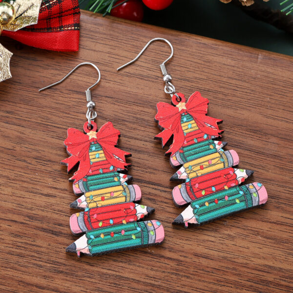 Wholesale Christmas Bow Pencil Wooden Double-Sided Earrings