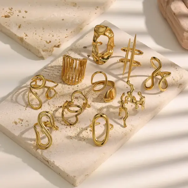 Wholesale Irregular Open Ring For Women In 18K Real Gold Plated With PVD Coated Waterproof Non Tarnish 304 Stainless Steel