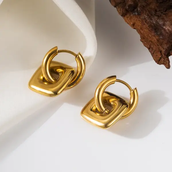1 Pair Retro French Style Geometric Solid Color Plating 304 Stainless Steel 18K Gold Plated Drop Earrings