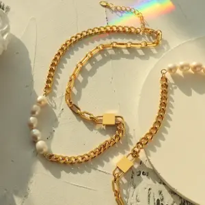 Wholesale PVD Coated Real Gold Plated 18K Gold Geometric 304 Stainless Steel Fashion Waterproof Non Tarnish 304 Stainless Steel Necklace