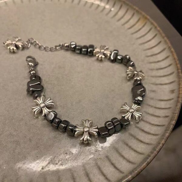 oly-9b26373b93fa5636758c28c920ae8f30 Wholesale Broken Silver Cross Flower Stitching Bracelet Men's Bracelet Couple's Accessories Vintage Hip-hop Jewelry