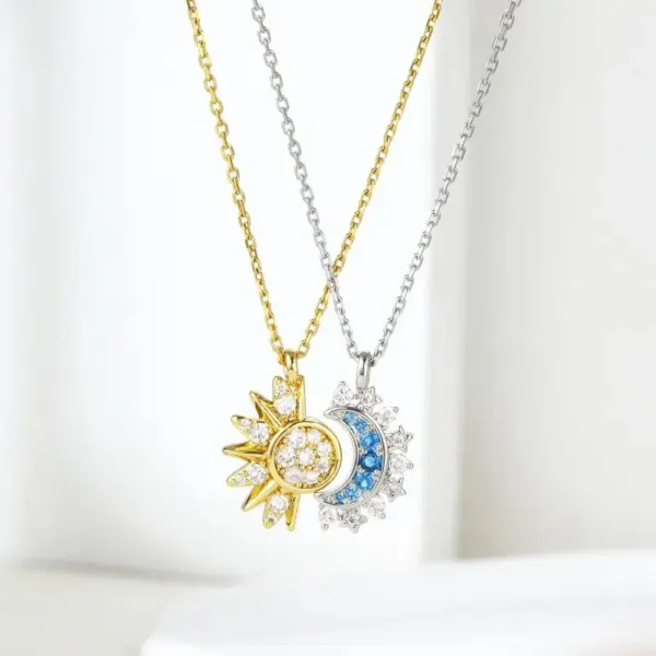 Wholesale Jewelry Classic Style Sun Moon Copper Zircon Pendant Necklace