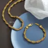 Wholesale PVD Coated Real Gold Plated Twist Titanium Steel Simple Style Waterproof Non Tarnish Bracelets Necklace