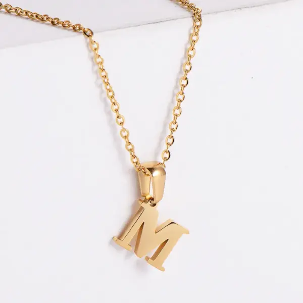 PVD Coated 18K Gold Plated Letter 304 Stainless Steel Simple Style Waterproof Non Tarnish Pendant Necklace