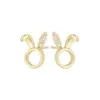 Wholesale 1 Pair Cute Bunny Ears Inlay Copper Zircon Ear Studs