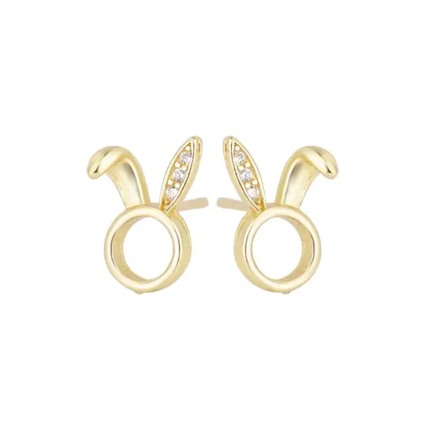 Wholesale 1 Pair Cute Bunny Ears Inlay Copper Zircon Ear Studs