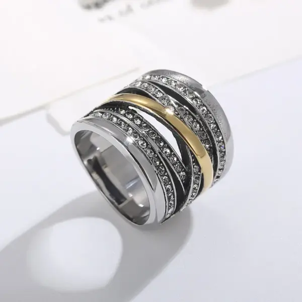 Wholesale Fashion Geometric Stainless Steel Criss Cross Braid Rhinestones Rings
