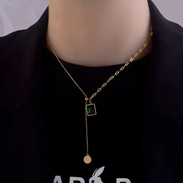 Wholesale PVD Coated 18K Gold Plated Square Stainless Steel Vintage Style Waterproof Non Tarnish 304 Stainless Steel Necklace