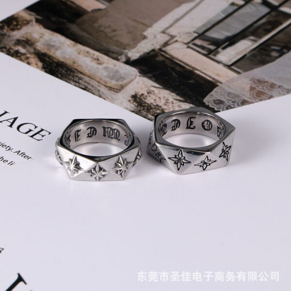 oly-9b4d073a62ea0243293c919f8f17d213 Wholesale Cross-border spot titanium steel ring polygon 3D ring nightclub tide rice flower jewelry accessories SA1043