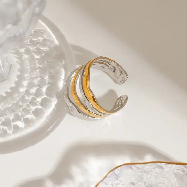 Wholesale 304 Stainless Steel Geometric PVD Coated 18K Real Gold Plated Real Gold Plated Basic Vacation Commute Waterproof Non Tarnish Rings