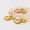 Fashion 18K Gold Plated Stainless Steel Earrings, Inlaid With Red, Pink, Green, And White Zircon, Suitable For Women