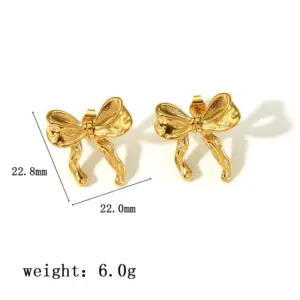 【XKE0460】Hammered Bowknot Earrings / Gold