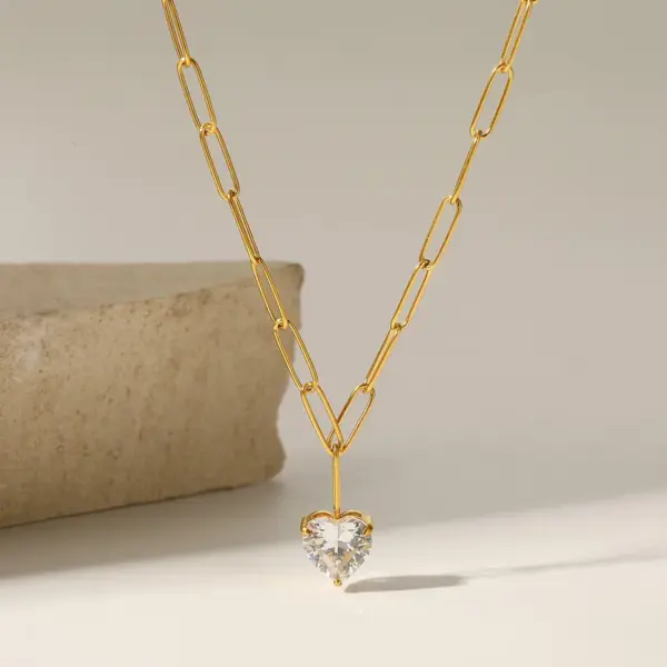 Wholesale 304 Stainless Steel Plated With 18K Real Gold Vacuum Electroplating (In Furnace) Gold Women's Suitable Geometric Zircon Necklace