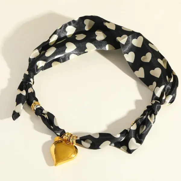 Wholesale Fashionable Stainless Steel 18K Gold Plated Heart Pendant Polka Dot Scarf Necklace Elegant Versatile Adjustable Length For Women