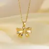 Wholesale Jewelry Sweet Simple Style Star Heart Shape Bow Knot Titanium Steel Zircon Plating Inlay Pendant Necklace