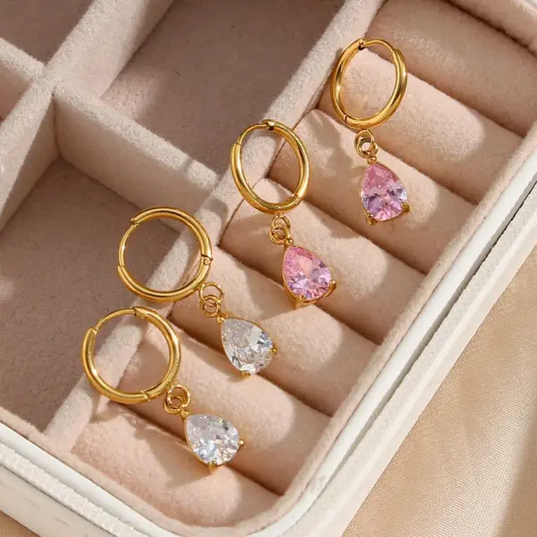 Wholesale PVD Coated Real Gold Plated 18K Gold Water Droplets 304 Stainless Steel Fashion Waterproof Non Tarnish Drop Earrings