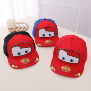 Wholesale Korean Car Children's Flat Brim Baseball Cap Spring and Autumn New Cartoon Lightning Mcqueen Boys and Girls Hip-Hop Hat