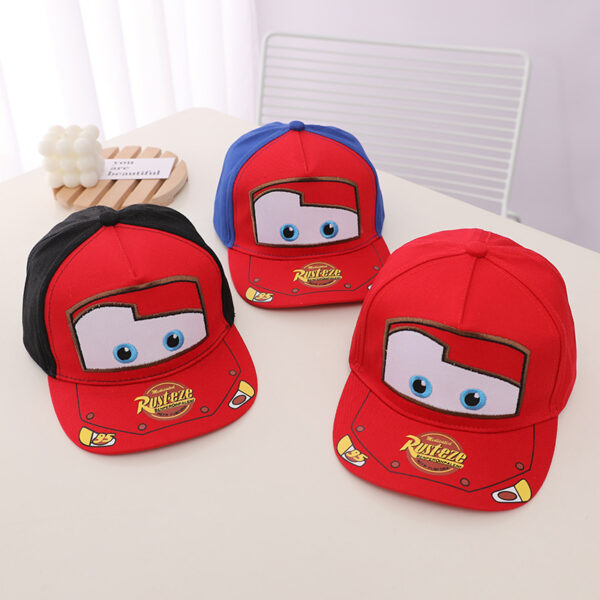 Wholesale Korean Car Children's Flat Brim Baseball Cap Spring and Autumn New Cartoon Lightning Mcqueen Boys and Girls Hip-Hop Hat