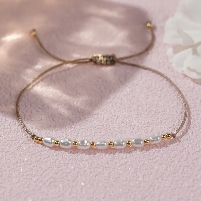 Wholesale Basic Simple Style Classic Style Geometric Imitation Pearl Copper Wholesale Drawstring Bracelets