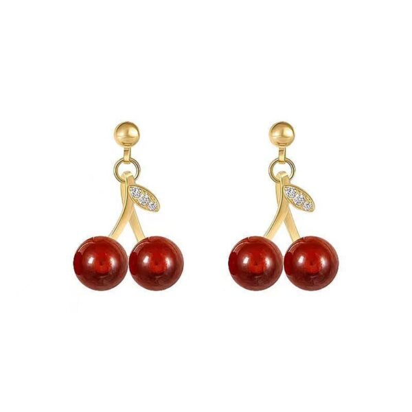 Wholesale 2023 New Style 925 Silver Red Cherry Earrings, Simple, Compact, Elegant and Versatile ins Style Ear Jewelry