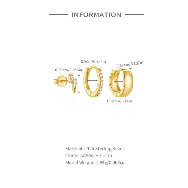 Wholesale 1 Set 925 Sterling Silver Zircon Geometric Hoop Earrings Ear Studs