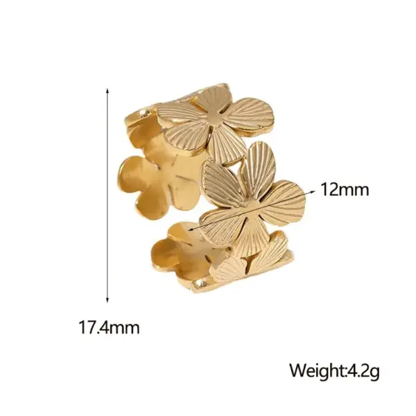 oly-9b812f15bcae2ff2e211010c8702a0c3 Wholesale PVD Coated Real Gold Plated 18K Gold Flower 304 Stainless Steel IG Style Pastoral Simple Style Waterproof Non Tarnish Open Rings