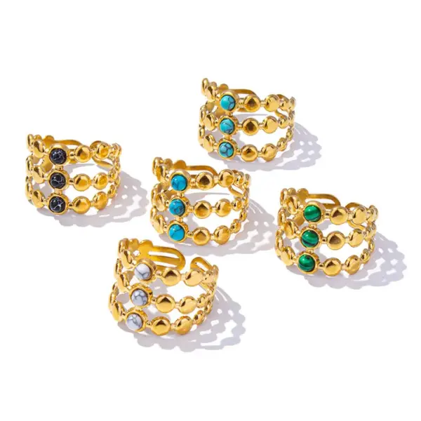 Wholesale 304 Stainless Steel Simple Style Inlay Round Artificial Gemstones Rings