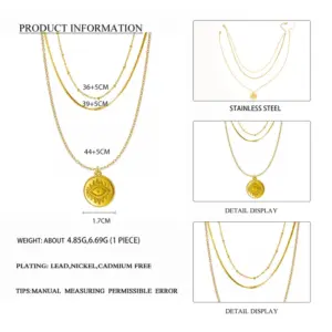 Wholesale PVD Coated 18K Gold Real Gold Plated Geometric 304 Stainless Steel Simple Style Waterproof Non Tarnish 304 Stainless Steel Necklace