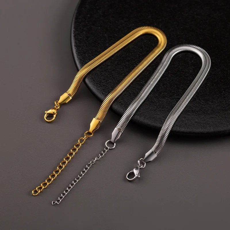 Wholesale Casual Elegant Solid Color 304 Stainless Steel 18K Gold Plated Snake Chain PVD Coated Bracelets In Bulk