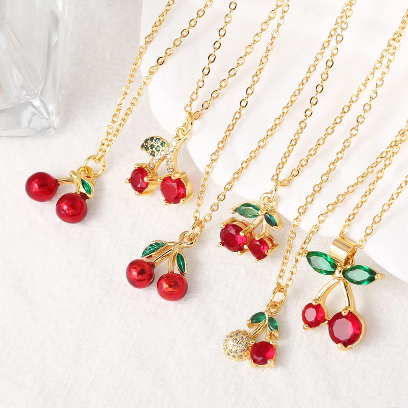 Wholesale Plated 18K Gold Cherry 201 Stainless Steel Copper Modern Style Classic Pendant Necklace