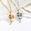 Wholesale Water Plating Vacuum Plating 18K Gold Plated Geometric Letter Flower Titanium Steel Modern Style Sweet Classic Style Titanium Steel Pendant Necklace