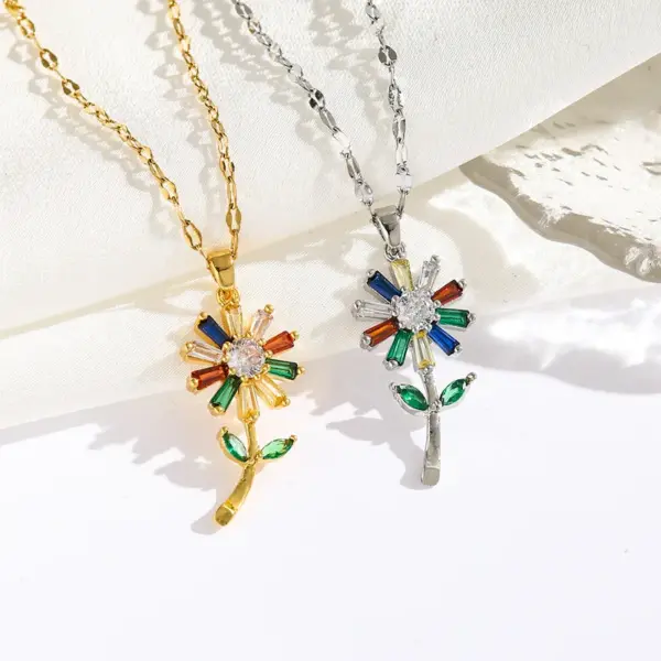 Wholesale Water Plating Vacuum Plating 18K Gold Plated Geometric Letter Flower Titanium Steel Modern Style Sweet Classic Style Titanium Steel Pendant Necklace